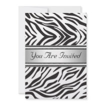 Zebra Black White Birthday Party Zebra Personalized Invites
