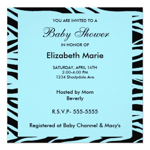 Zebra Blue-Baby Shower Boy Invitations