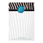 zebra; blue monogram stationery