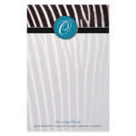 zebra; blue monogram personalized stationery