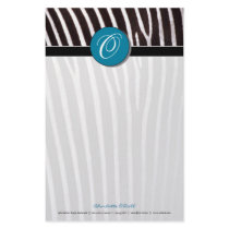 zebra; blue monogram personalized stationery