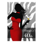 Zebra Bombshell Party 40th Birthday Red Grey White Invitations
