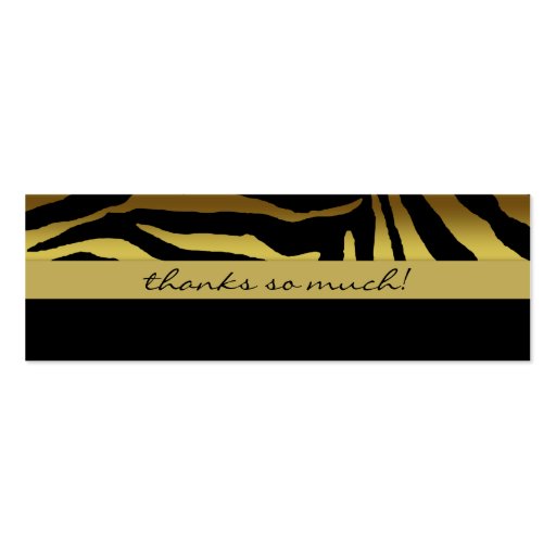 Zebra Bookmark Animal Gold Black Thank You Business Cards (back side)