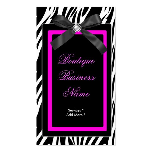 Zebra Boutique tag hot pink bow image Business Card Templates (front side)