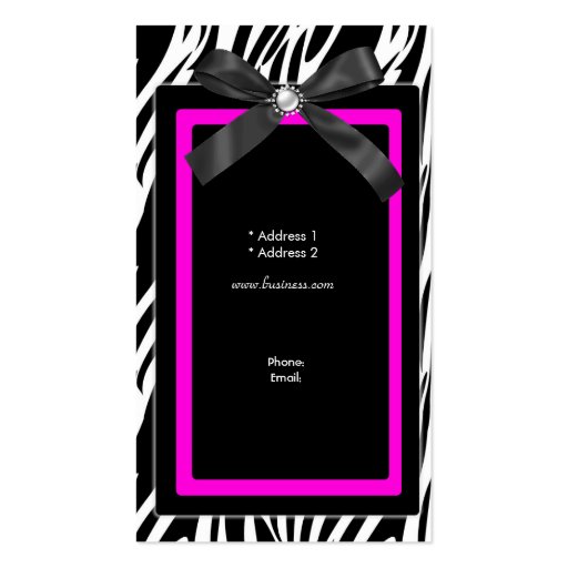 Zebra Boutique tag hot pink bow image Business Card Templates (back side)