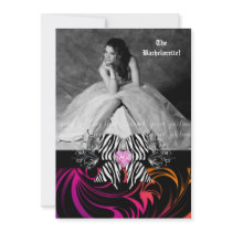 Zebra Bow Bachelorette Party Photo Orange Purple Custom Invitations