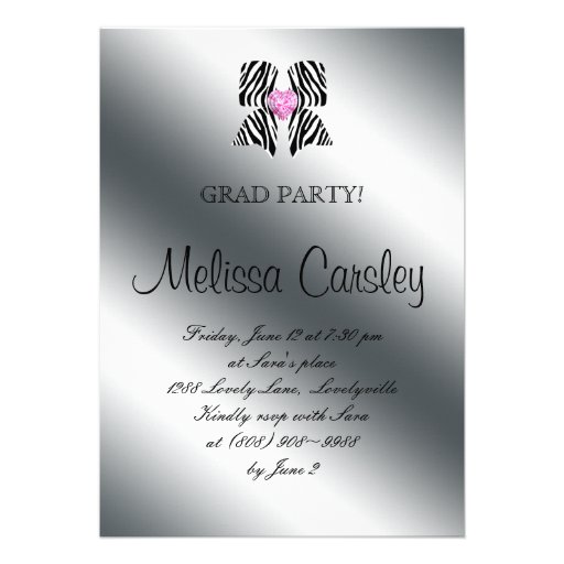 Zebra Bow Graduation Party Invite Photo Card