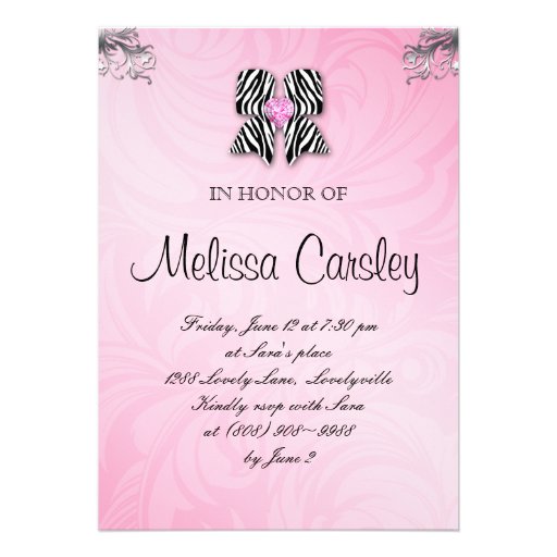 Zebra Bow Sweet 16 Party Invite Photo Card Floral