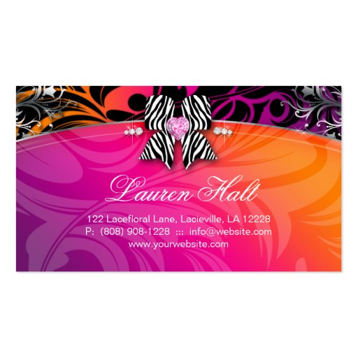 Zebra Business Card Jewelry Bow Purple Orange (back side)