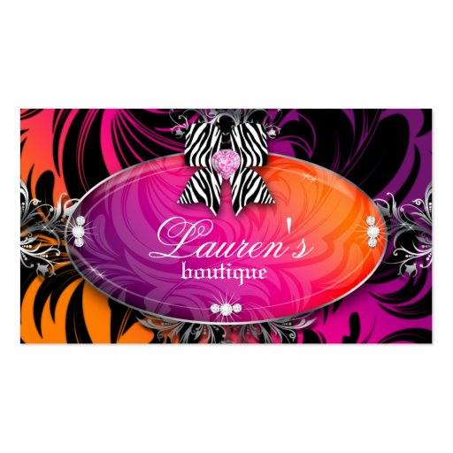 Zebra Business Card Jewelry Bow Purple Orange (front side)