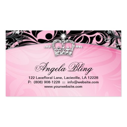 Zebra Business Card Jewelry Crown Pink (back side)
