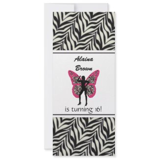 Zebra Butterfly Girl Birthday Party Invitation invitation