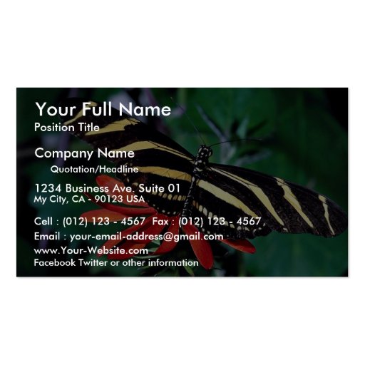 Zebra butterfly on Mexican flaming vine flower Business Card Template