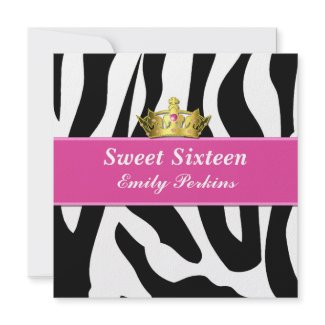 Zebra Crown Sweet Sixteen Invitation invitation