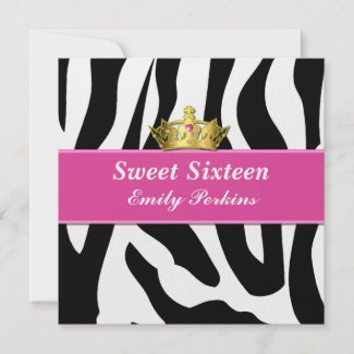 Zebra Crown Sweet Sixteen Invitation invitation