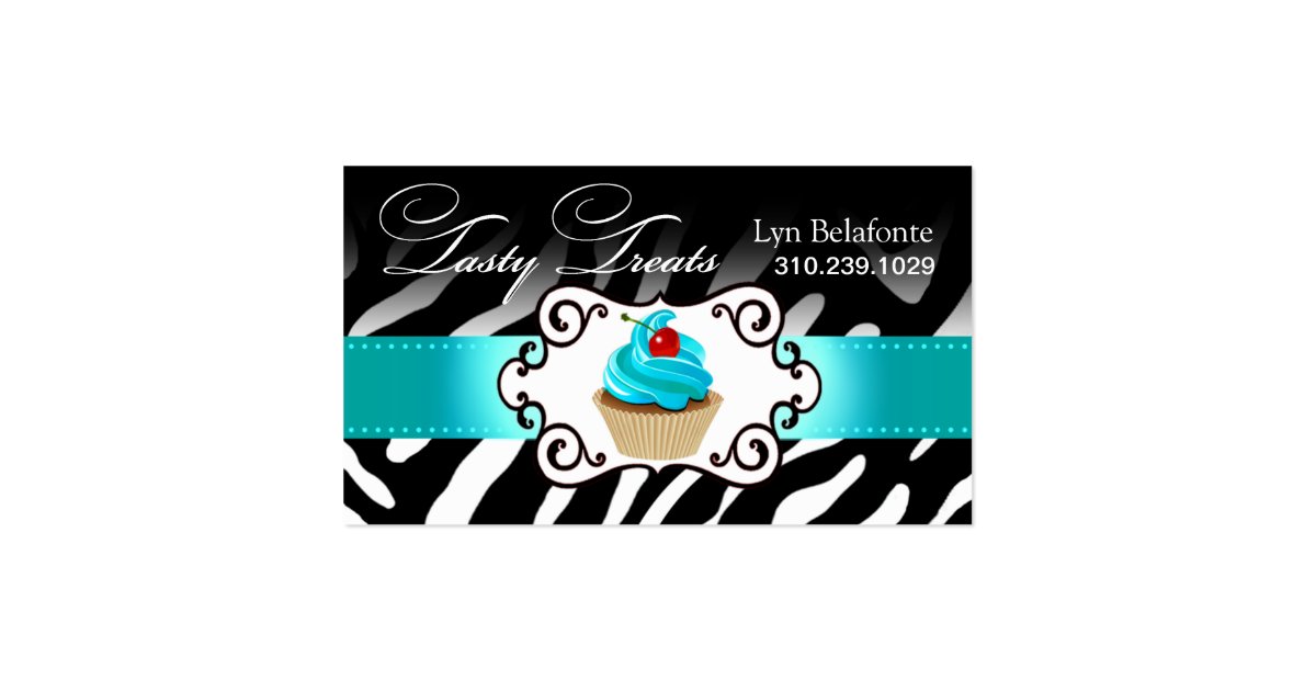 Zebra Cupcake Frame "Tasty Treats" aqua Business Card | Zazzle