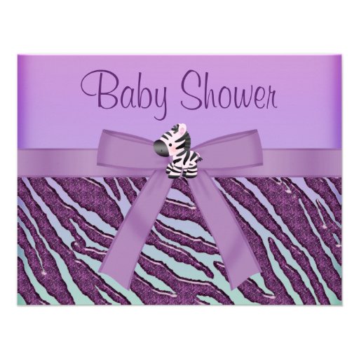 Zebra & Cupcakes Purple Baby Shower Announcement
