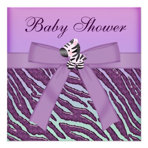 Zebra & Cupcakes Purple Baby Shower Invite