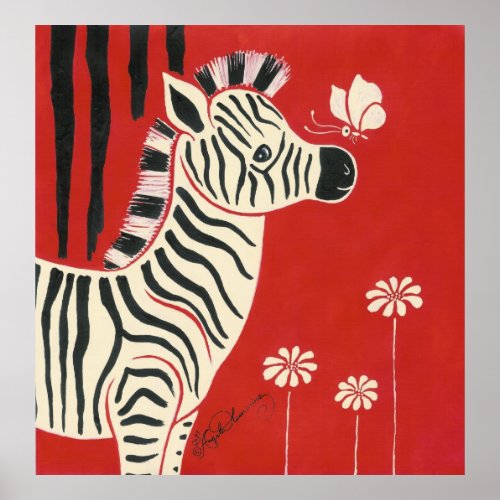 Zebra, Daisies & Butterfly print