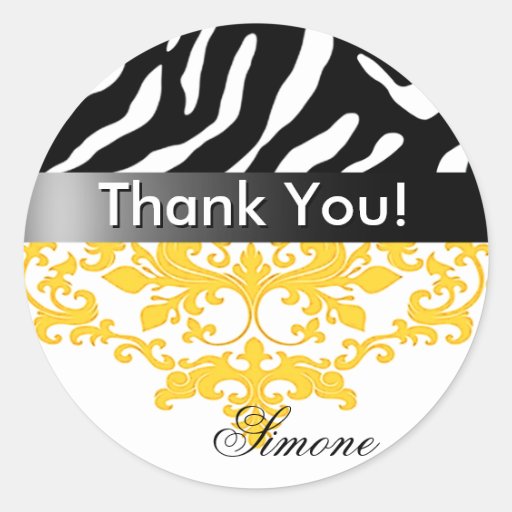 Zebra Damask Thank You Sticker