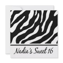 Zebra Deluxe Sweet 16 (black and white) Personalized Invites