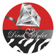 Zebra Diamond Ring Bling Save the Date sticker