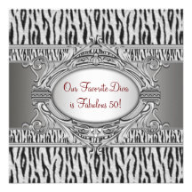 Zebra Diva Fabulous 50 Womans 50th Birthday Party Invite