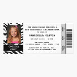 Zebra Event Ticket Birthday Party Invitation invitations