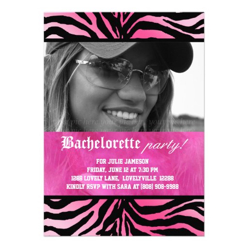 Zebra Feather Bachelorette Party Pink Invitation