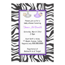 Zebra Frame Twins Baby Boy & Girl Shower Invite