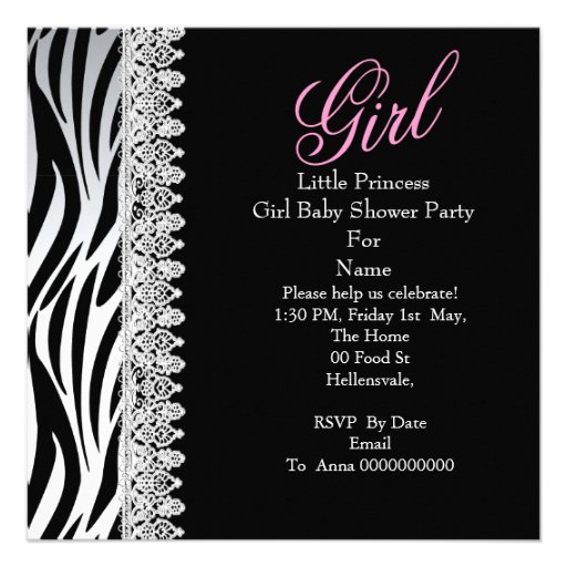 Zebra Girl Baby Shower Princess Tiara Personalized Invitation