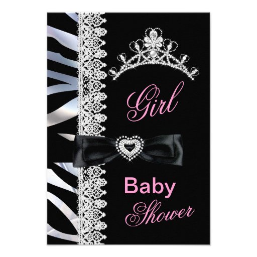 Zebra Girl Baby Shower Princess Tiara Personalized Announcement