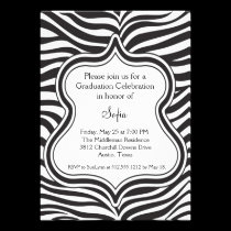 Zebra Graduation Invitation Black & White invitations