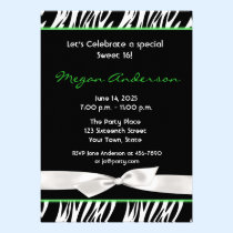 Zebra Green, White Bow Invitation invitations