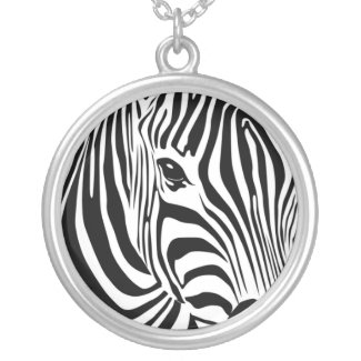 Black and White Zebra Head Round Pendant Necklace