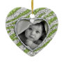 Zebra heart baby photo ornament Green Sparkle