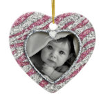 Zebra heart baby photo ornament Pink Sparkle