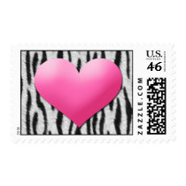 zebra heart • hot pink postage stamps