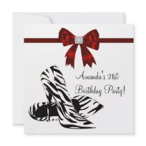 Zebra High Heels Womans 21st Birthday Party Custom Invitations
