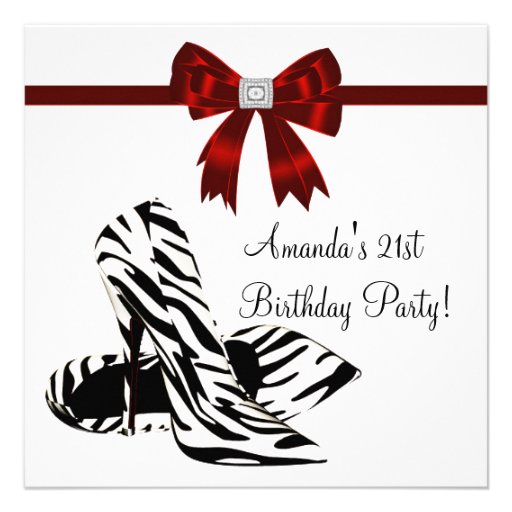 Zebra High Heels Womans 21st Birthday Party Custom Invitations (front side)