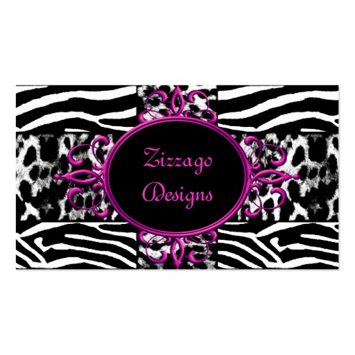 Zebra Hot Pink Black White Leopard Zebra Stripe Business Card Template (front side)