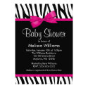 Zebra Hot Pink Printed Bow Baby Shower Invitation