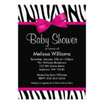 Zebra Hot Pink Printed Bow Baby Shower Invitation