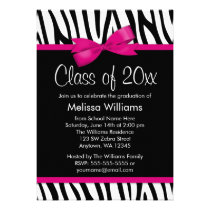 Zebra Hot Pink Printed Bow Graduation Party invitations