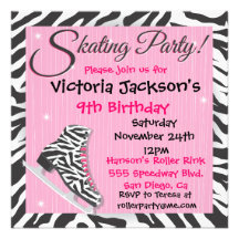 Zebra Ice Skating Party Invitations