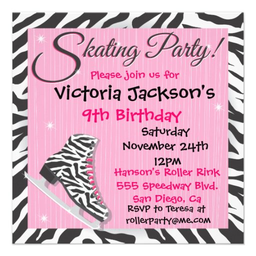 Zebra Ice Skating Party Invitations