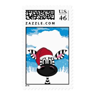 Zebra In Santa Hat Christmas Postage
