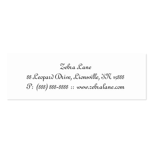Zebra Jewelry Hang Tag Fashion Business Card Template (back side)