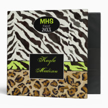 Zebra Leopard Print Art Personalized School Binder
