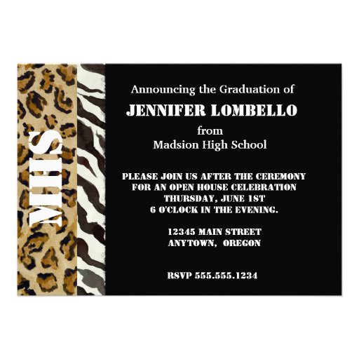 Zebra Leopard Print, Graduation Announcement